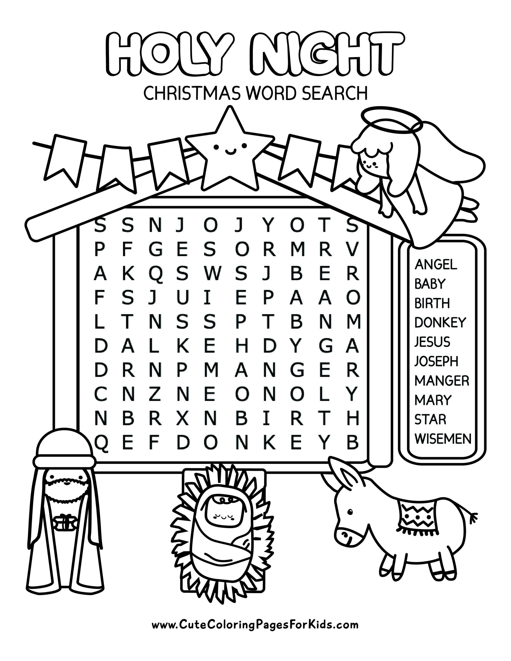 religious christmas word search - cute coloring pages for kids